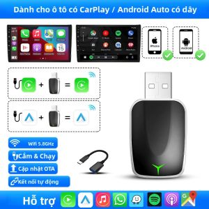 Bộ Chuyển Đổi Không Dây 2 Trong 1 Carplay Android Auto Bluetooth Wifi Cho 98% Xe OEM Hỗ Trợ Cắm Và Chạy Cho Nhiều Thương Hiệu