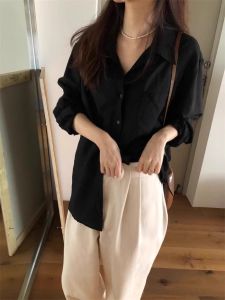 Orange Pure Cotton Loose Womens Shirt Spring Autumn New Style French Gentle Style Versatile Layered Wear Commute Long Sleeve Polo Collar