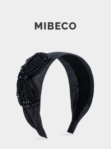 Mibeco High-End Butterfly Knot Hairband Womens Wide Edge Hair Clip Cover Grey Hair Black Beads Headwear Elegant Fashion
