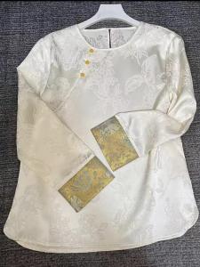 Áo Sơ Mi Nữ Tay Dài Thêu Viền Cổ Tròn Dáng Ôm Mùa Thu Phong Cách Trung Hoa Mới 2025 Chất Liệu Lụa Dày Thường