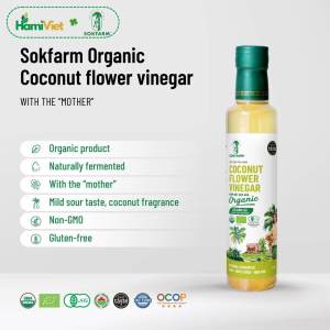 Giấm mật hoa dừa hữu cơ Sokfarm 500ml lên men tự nhiên bổ sung lợi khuẩn hỗ trợ tiêu hóa