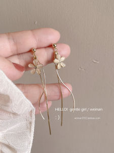  Spring Summer Cats Eye Stone Gentle Small Flower Tassel Mosquito Coil Tray Ear Clip High-End Sensation Drop Earrings