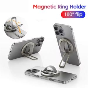 Magnetic Silicone Phone Stand 180° Flip Alloy Anti-Slip Desk Holder MagSafe Compatible for Video Calls Reading Travel