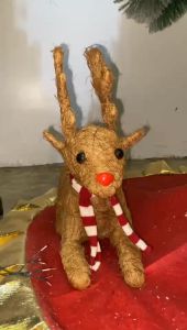 NUVOX Cute Reindeer Red Nose Christmas Tree Decor Handicraft Coco Fiber w/ Scarf Two styles standing and kneeling