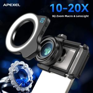 APEXEL 10-20X HD Zoom Macro Lens Dành Cho Điện Thoại Thông Minh iPhone Android Có Đèn LED Lấp Đầy Ánh Sáng Phụ Kiện Ống Kính Máy Ảnh Điện Thoại Di Động