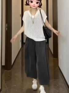 High Waist Straight Leg Casual Pants Womens Autumn New Style Large Size Pear Shape Loose Slimming Nine Points Carrot Pants