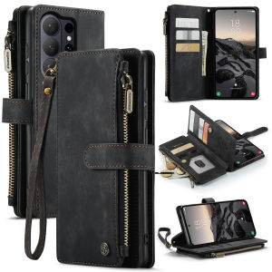 Leather Wallet Flip Case For Samsung Galaxy S26 Ultra S25 Fe S24 Plus S23 S22 S25U S24U Card Slots Phone Cover With Hand Wrist