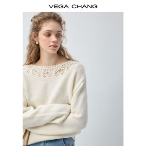 VEGA CHANG | Áo Sweater Lông Cừu Dệt Sợi Ren Một Vai