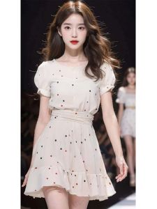 Elegant Stylish Sweet Polka Dot Bubble Sleeve Dress