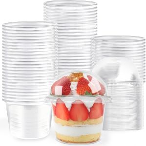 8OZ Disposable Plastic Cups with DomeOLids Clear Dessert Cup Mini Parfait Appetizer Containers for Ice CreamCakeFruitPudding