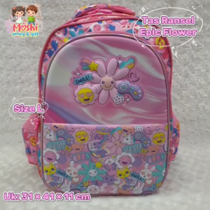 Tas Ransel Sekolah Anak Flower Pink / Tas Sekolah Gendong Motif Bunga Ping / School Bag Epic Flower / Tas Sekolah Anak Perempuan Girl size SD / Tas Sekolah Ransel Anak SD Perempuan