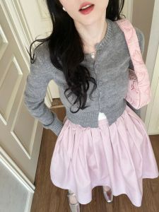 Elegant Short Knitted Cardigan Sweater And Midi Skirt Set for Women Early Autumn French Style Fashionable Two-Piece Suit