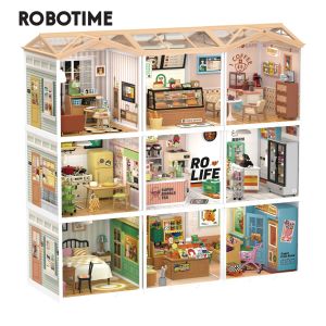 Robotime Rolife Super Creator Plastic DIY Mini Dollhouse 1:24 House LED House Kit Roof Dust Cover Decorative Toy Xmas Gift