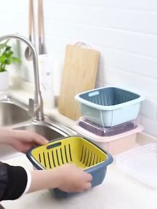Rổ Nhựa Kèm Chậu Có Nắp Đậy Chống Bụi Tiện Dụng