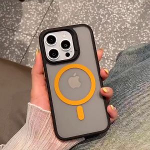 Luxury Matte Translucent Magnetic Armor Case for Iphone 15 Pro Max 11 12 13 14 Pro Max Patchwork 2 In 1 Colorful Frame Shockproof Cover