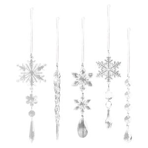 【HOSPORT】10Pcs Crystal Christmas Tree Ornaments Acrylic Snowflake Icicle Drop Crystal Hangings Transparent Party Supplies
