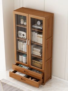 LACCOHUG Bamboo Bookshelf Cabinet 4/5Layers Brown Almari Buku Bertutup Rak Buku Household Acrylic Glass Cabine Storage 展示柜 书柜