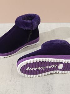 รองเท้าบุขนแกะหนาสำหรับใส่กลางแจ้งในฤดูหนาว พื้นยางกันลื่น หัวเข็มขัด รองเท้าผ้าฝ้ายแบบสวมสบายสำหรับผู้สูงอายุ รองเท้าบุขนแกะบุขนแกะแบบสวมสบาย