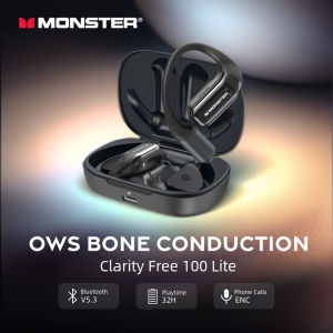 Monster Clarity Free100 Lite OWS Bone Cinduction Wireless Headpones Bluetonth 5.3 Open Ear Sport Ear Hook 32H ENC Noise Cancelling IPX5 Earphones