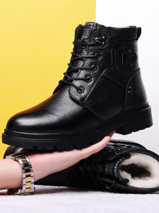 Workwear Style Lace-up Leather Boots Black