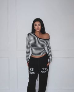 Lapinky [American Style Hip Hop] Fashion Retro Contrast Color Stripes off-the-Shoulder Long Sleeve Bottoming Top Idle Style T-shirt