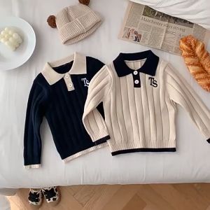 Áo len chui đầu cho bé trai và bé gái từ 1-7 tuổi áo len phối màu phong cách Hàn Quốc mùa thu đơn giản