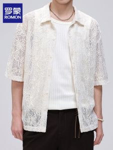 ROMON | Summer Retro Loose Fit Short Sleeve Shirt Perforated Design