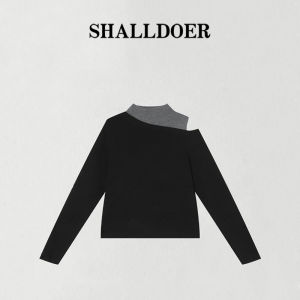Shalldoer | Plus Size High Neck Color Block Off-Shoulder Knit Sweater for Women Autumn Slimming Layering Top