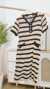 Đầm thiết kế phong cách năng động với chất liệu thun sọc dệt kim cao cấp co giãn DD5L0141 Thương hiệu Thiều Hoa