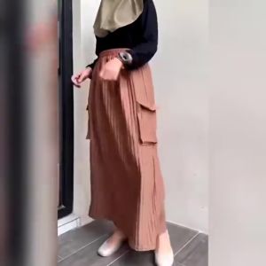 ROK CARGO KNIT SAKU KANAN KIRI TERMURAH / ROK PANJANG WANITA MUSLIMAH JUMBO