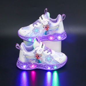 Girls Running Shoes Breathable Soft Bottom Mesh Princess Shoe Spring Summer New Style Glow in the Dark Childrens Sports Shoes
