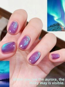 Blue Purple Aurora Cat Eye Nail Gel Polish Safe Non-toxic