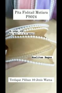1 Roll Pita Ribbon Fishtail Mutiara - Pita Gelombang Beads Hiasan Kado Aksesoris Buket PS024
