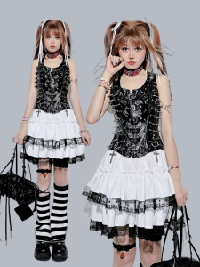 Dark Y2K Design Sweet And Spicy Streetwear Tank Top Sleeveless T-Shirt Slim Fit Bodycon Style Cultural Subgroup Fashion