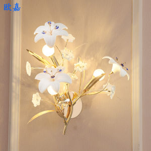 European Style Ceramic Flower Wall Lamp Bedroom Living Room Restaurant Crystal Background Wall Light Hallway Mirror Front Light