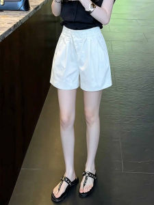 Fashion White Elastic Waist Shorts A-Line