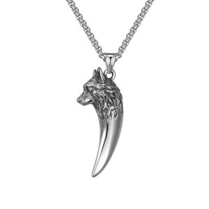 Mens Wolf Tooth Necklace Punk Rock Wolf Tooth Necklaces Mens Hip Hop Wolf Head Pendant Indian Tribal Jewellery Gift