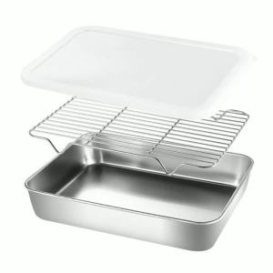 Chảo Nướng Bằng Thép Không Gỉ Có Giá Đỡ Bằng Dây Khay Nướng Bánh BBQ Dụng Cụ Nấu Ăn Nhà Bếp - LEENKEA
