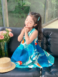 Princess Style Sleeveless Summer Dress for Girls Childrens Fashionable Beach Vacation Skirt A-Line Korean Version Toddler Kids