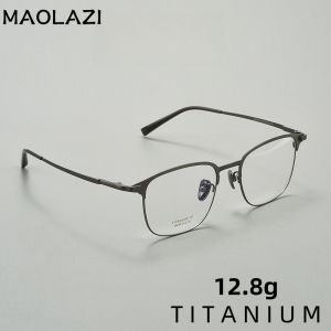 MAOLAZI แว่นตาแฟชั่นไทเทเนียมทรงสี่เหลี่ยมหรูหราใส่สบายกรอบแว่นสายตาที่มีใบสั่งจากแพทย์ย้อนยุคสำหรับ H26008Y ผู้ชายและผู้หญิง