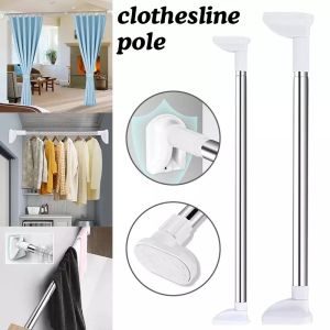 Punch-Free Retractable Clothes Drying Rod Stainless Steel Adjustable Shower Curtain Rod Non-Slip Strong Load-Bearing Curtain Rod
