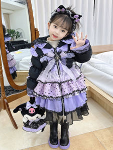 Girl Lolita down Jacket 2024 New Arrival Western Style Baby Girl Thickened Cartoon Clow M Hooded Cotton Coat
