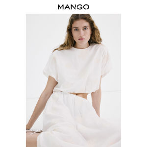 Mango | Boho Style 3D Embroidery Puff Sleeve Short Shirt