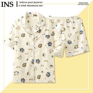 Cute Japanese Style Cartoon Cotton Sleepwear for Couples Short Sleeve Summer Home Clothes Soft Breathable Fabric Pajamas