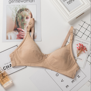 Breathable Thin Cotton Knitted Bra for Middle-Aged Women No Steel Ring Sponge Free Full Cup V-Neck Fixed Strap Underwear