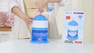 ที่บดน้ำแข็ง ที่ทำน้ำแข็งไส/บิงซู (ฟ้า-ขาว) ที่ใสน้ำแข็งแบบมือหมุน ที่บดน้ำแข็งเกล็ดหิมะ มีถ้วยแก้วให้!!