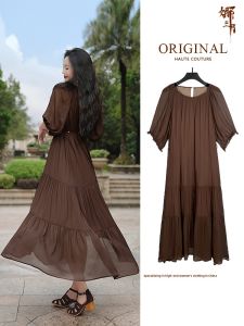 NASANYUE | Elegant Slimming Brown Long Dress