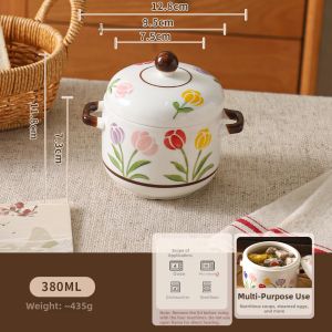 SHELI | Tulip Ceramic Double Lid Water Bath Steamer Pot Tureen