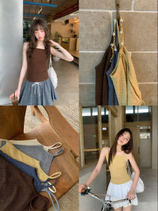 NIHAOKANONG | Áo Knit Họa Tiết Carô Đơn Màu Thời Trang Ôm Sát