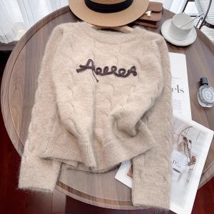 WANGGONGZHU | เสื้อสเวตเตอร์ถักปักลายผู้หญิงฤดูใบไม้ร่วง/ฤดูหนาว ทรงหลวม แขนยาว ปกติ คอกลม เสื้อชั้นในสีพื้น อบอุ่น ระบายอากาศได้ดี